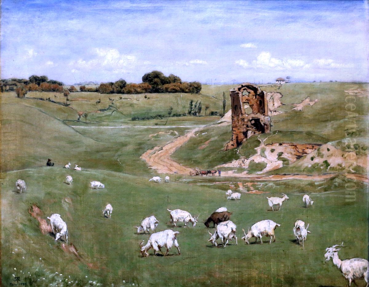 Herd of Goats in Campania Oil Painting by Hans Thoma
