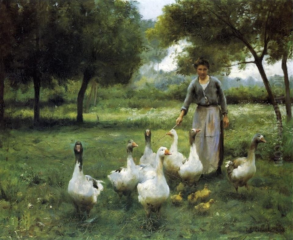 Guiding the Geese Oil Painting by Therese-Marthe-Francoise Dupre