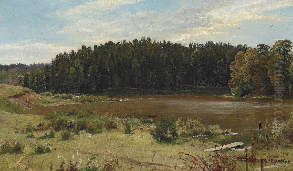 River on the edge of a wood Oil Painting by Ivan Shishkin