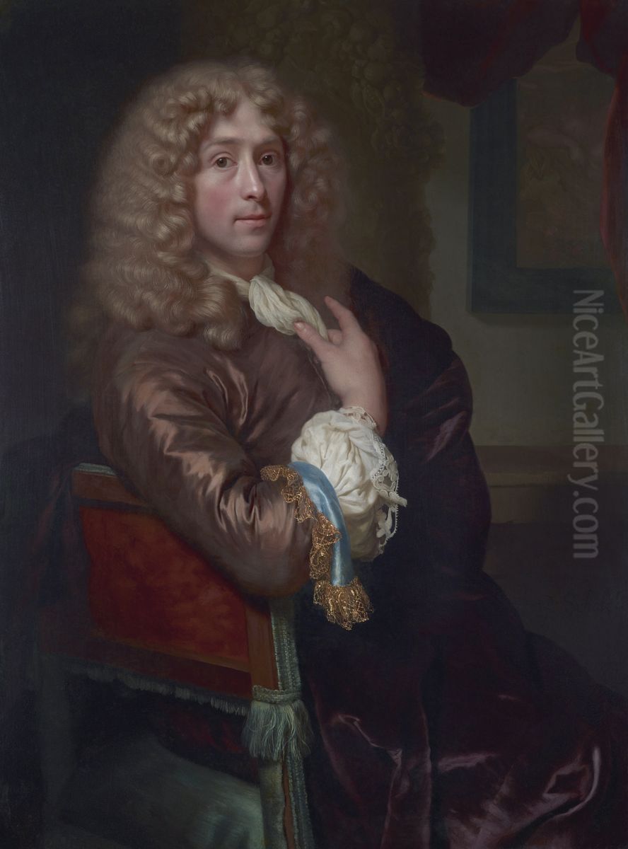 Self portrait of Godefridus Schalcken (1643-1706) Oil Painting by Godfried Schalcken