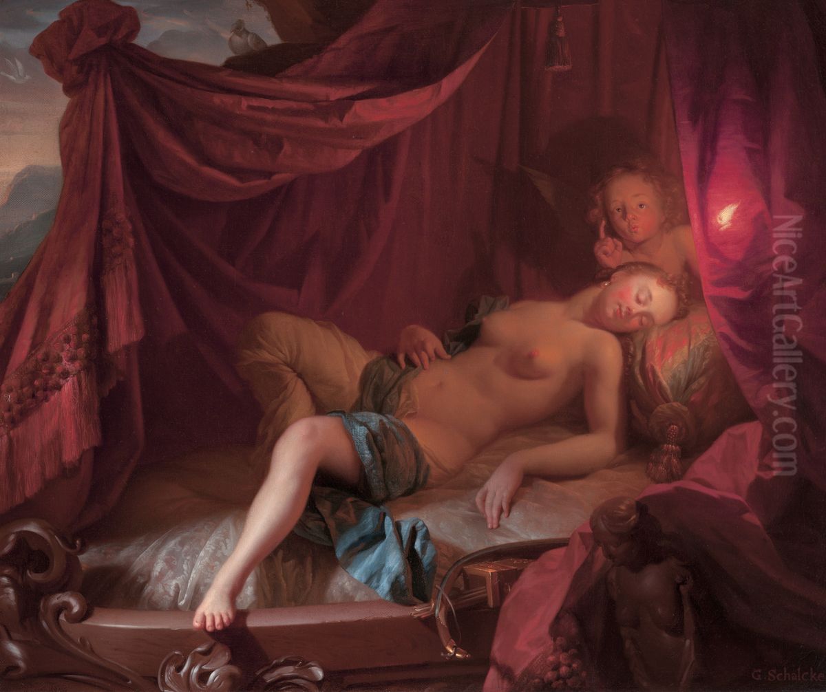 Sleeping Venus and Cupid Oil Painting by Godfried Schalcken