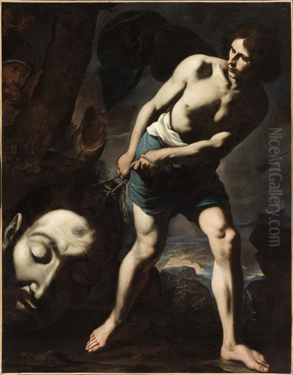 David with the Head of Goliath Oil Painting by Andrea Vaccaro