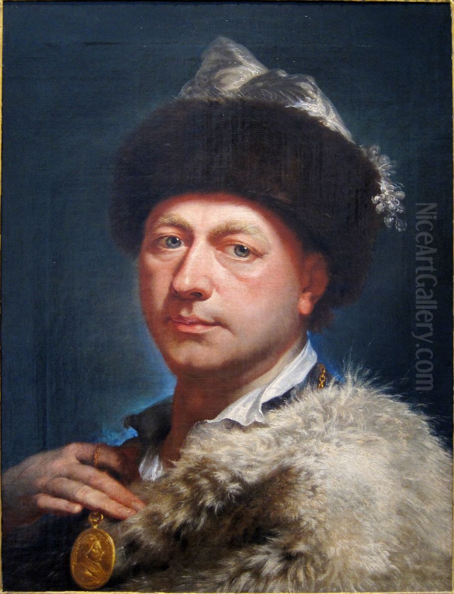 Self-portrait with Medal of Benoit XIV Oil Painting by Marcello Bacciarelli