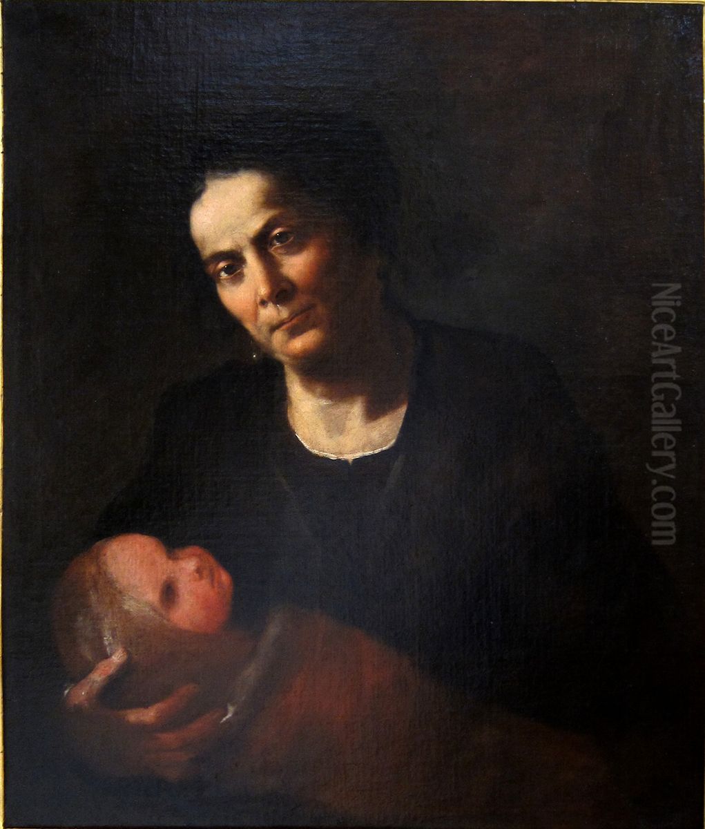 Woman holds a Child Oil Painting by Luca Giordano