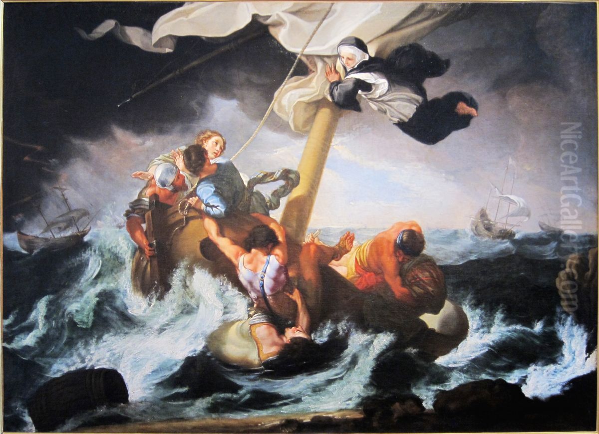 Saint Catherine Thomas saves a Ship from Wreckage Oil Painting by Benedetto Luti