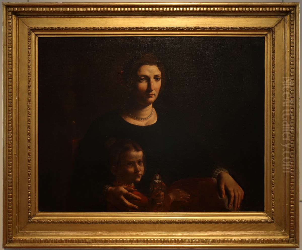 Portrait of a woman with a young girl Oil Painting by Pietro Paolini
