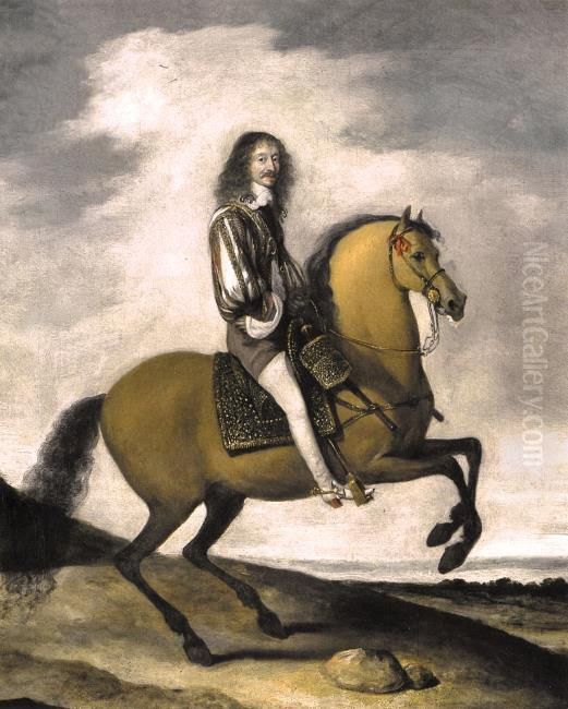 Equestrian Portrait of Heni de Bourbon Orleans, Duc de Longueville Oil Painting by Gerard Ter Borch