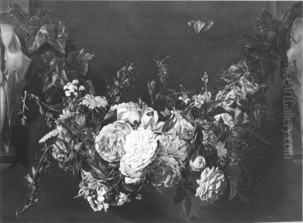 Flower Garland with Butterfly Oil Painting by Michaelina Wautier