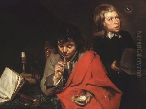 Two boys blowing bubbles Oil Painting by Michaelina Wautier