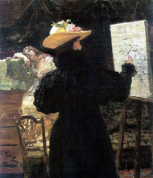 Portrait of Princess Maria Klavdievna Tenisheva while working Oil Painting by Repin Iliya