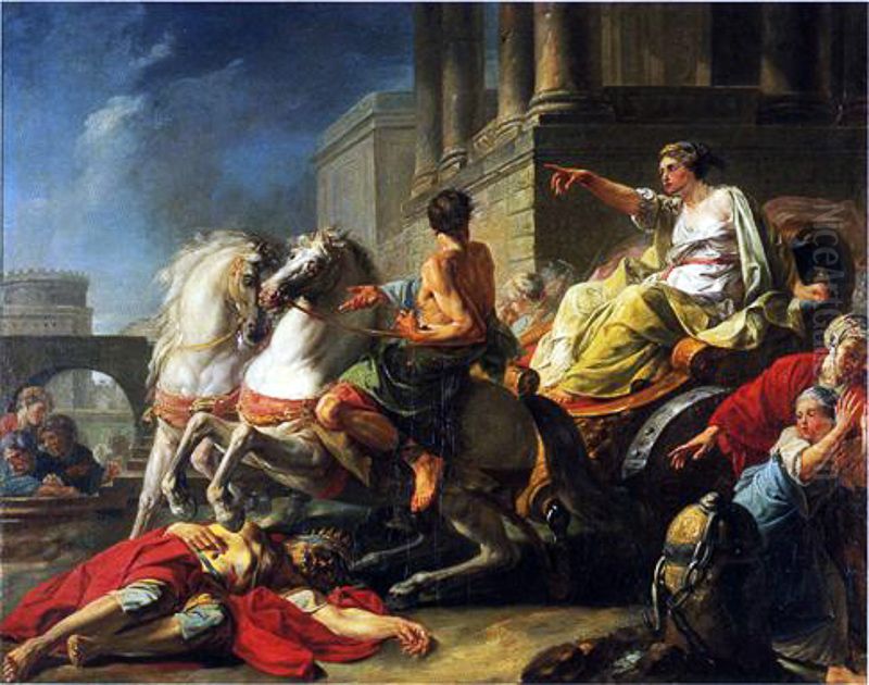 Tullia Drives over the Corpse of her Father Oil Painting by Jean Bardin