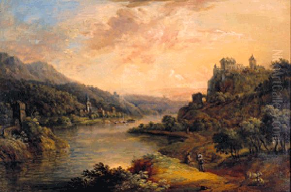 Ideale Flusslandschaft Oil Painting by Christian Georg Schutz