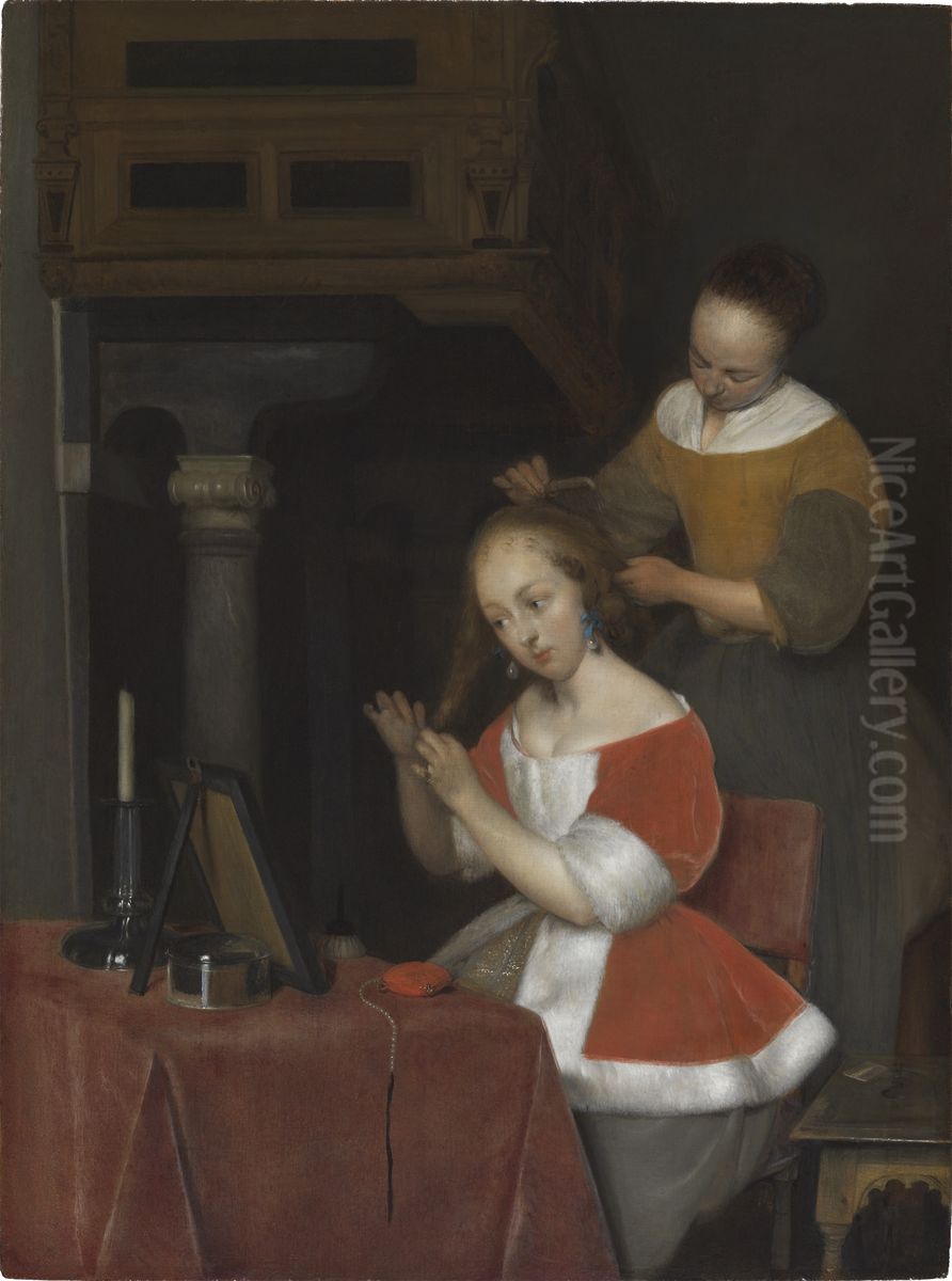 Woman Seated at Her Toilet Oil Painting by Gerard Ter Borch