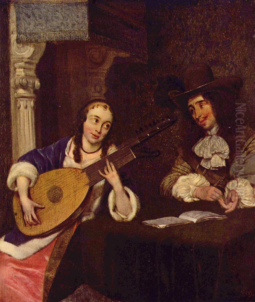Die Lautenspielerin Oil Painting by Gerard Ter Borch