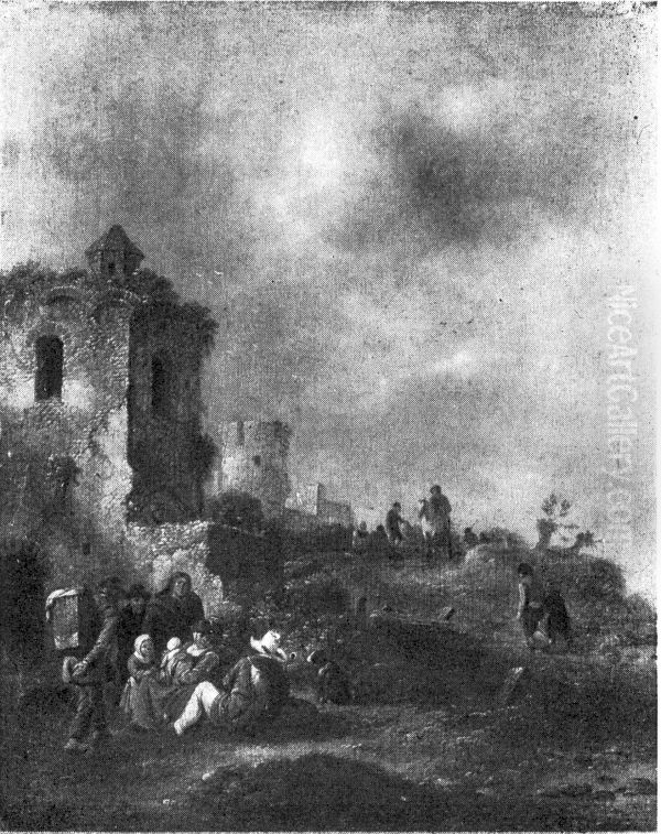 Scene amidst ruins Oil Painting by Nicolaes Molenaer