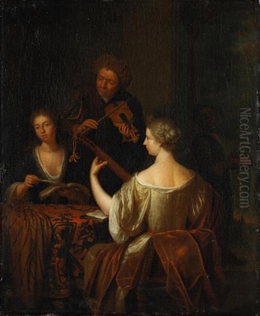 A Musical Company Oil Painting by Margaretha Wulfraet