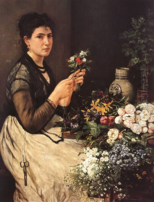 Blumenbinderin Oil Painting by Otto Scholderer