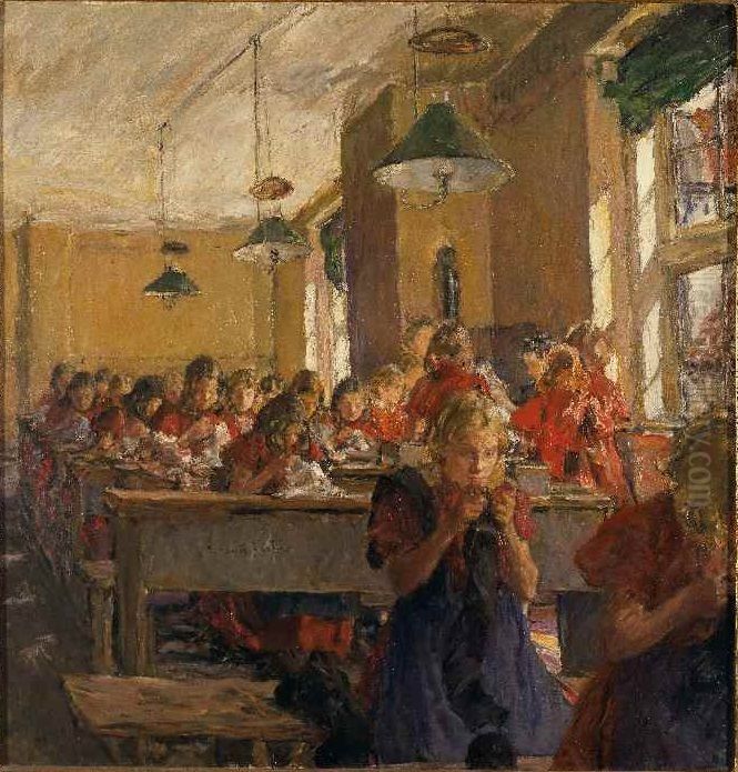 Nahstunde im Waisenhaus Oil Painting by Gotthardt Kuehl