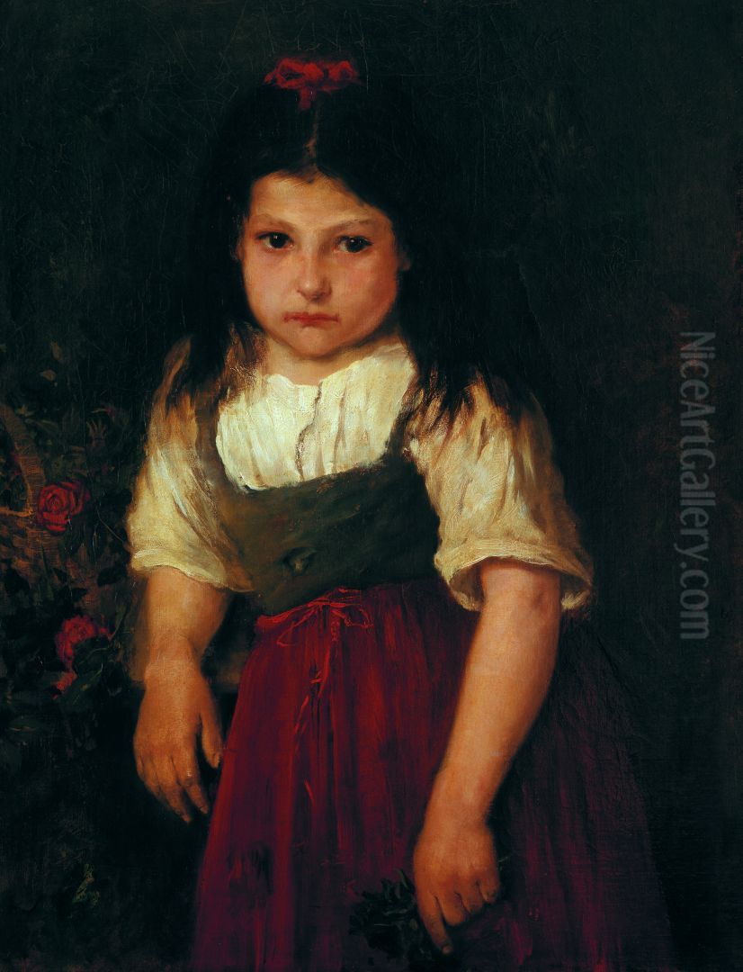 Portrait of a Little Girl Oil Painting by Mihaly Munkacsy