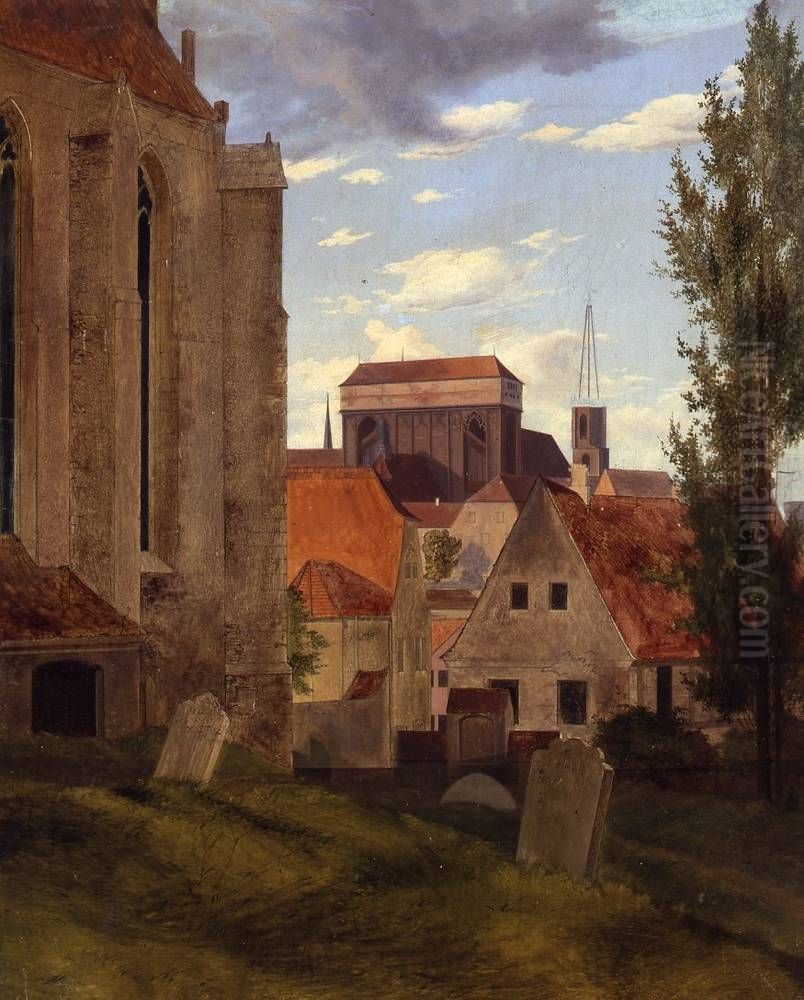 Blick von St. Afra zum Meissner Dom Oil Painting by Ernst Ferdinand Oehme
