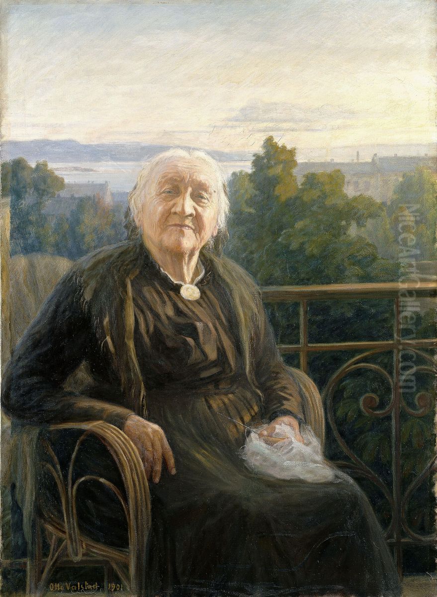 Portrait of Mrs Lina Bruun Oil Painting by Otto Valstad