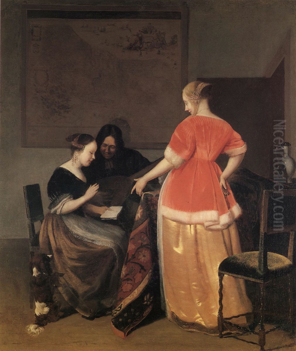 Die Musikstunde Oil Painting by Jacob Ochtervelt