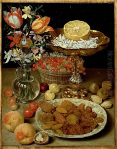 Dessertstilleben mit Blumenstrauss