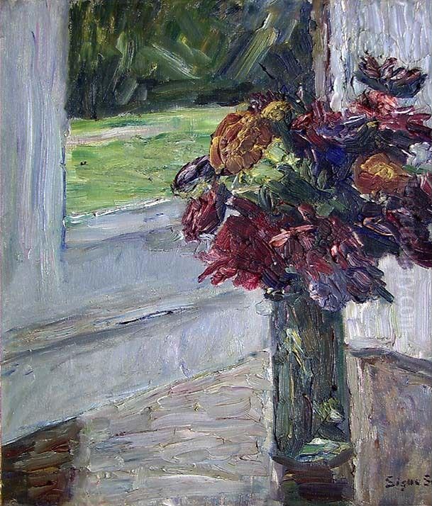 Flowers at the Window Oil Painting by Signe Scheel