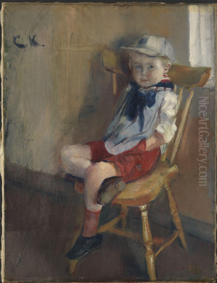 Gutt pa pinnestol Oil Painting by Christian Krohg