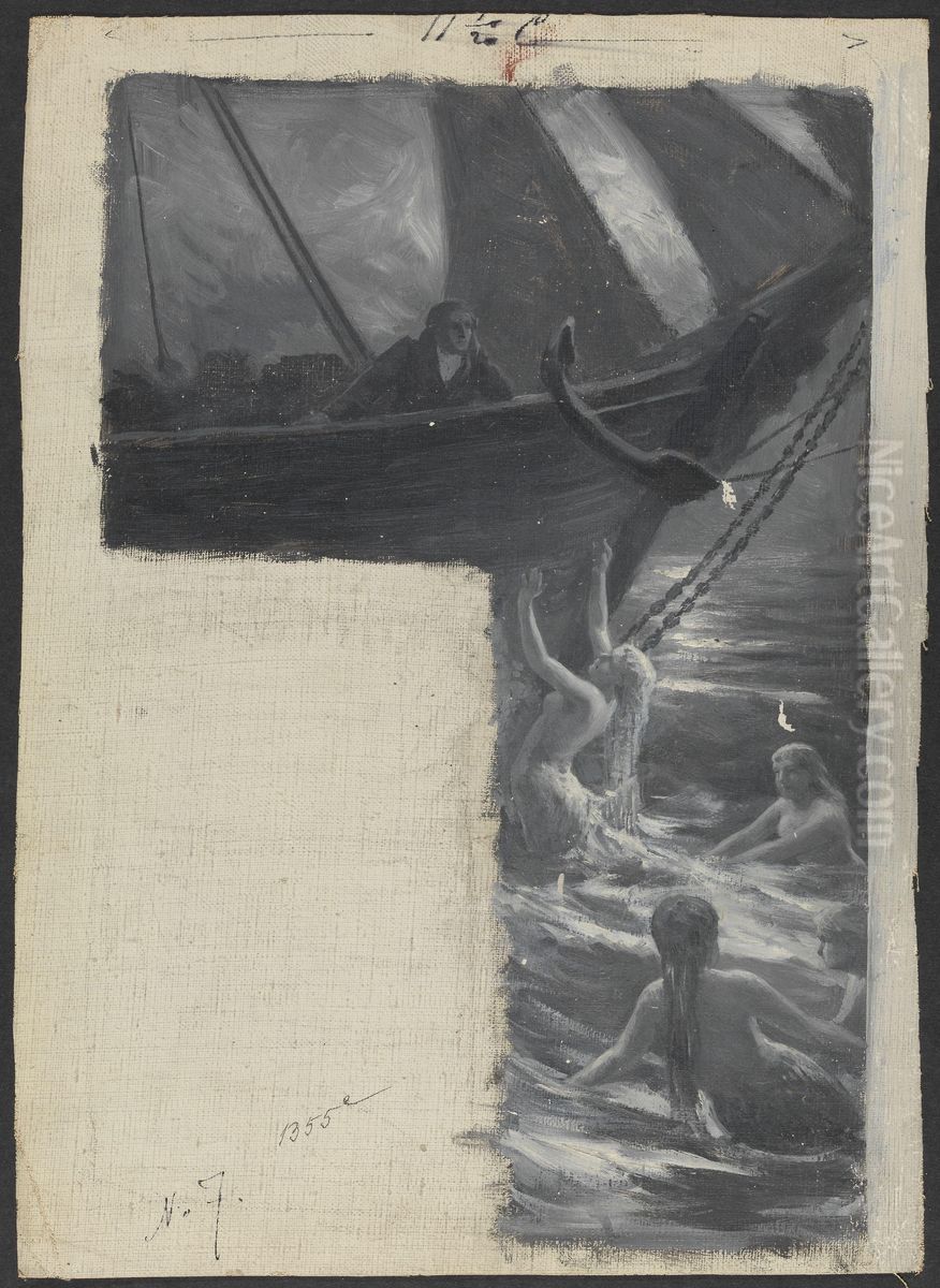 Illustrasjon til Henrik Wergeland, Den engelske lods Oil Painting by Wilhelm Peters