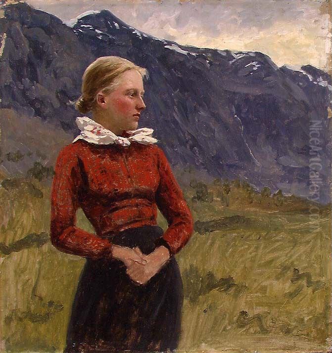 Jente fra Olden Oil Painting by Hans Dahl