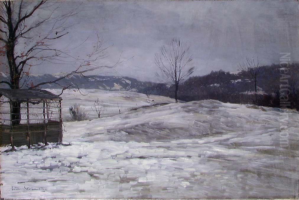 Vinterlandskap Oil Painting by Ludvig Skramstad