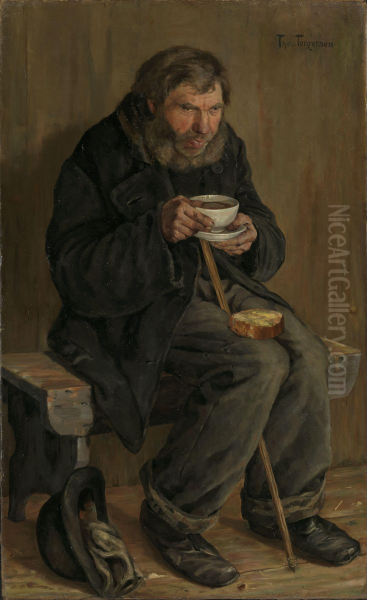 En tigger Oil Painting by Thorvald Torgersen
