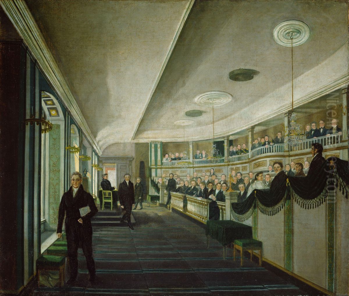 Fra et mote i den gamle Stortingssalen i Christiania Katedralskole Oil Painting by Mathias Stoltenberg