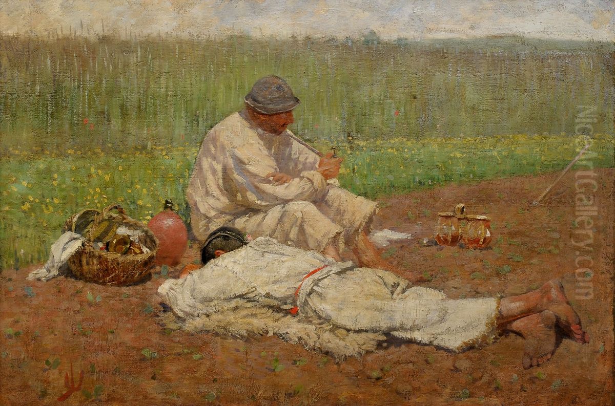 Rest (Lunch break) Oil Painting by Joza Uprka