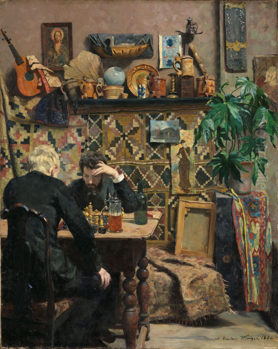 Chess players Oil Painting by Gustav Wentzel