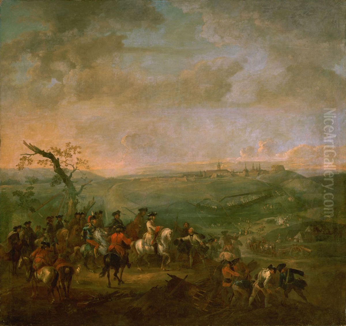 Belagerung von Prag durch die osterreichische Armee unter dem Oberbefehl des Grossherzogs Franz Stephan von Lothringen Oil Painting by August Querfurt
