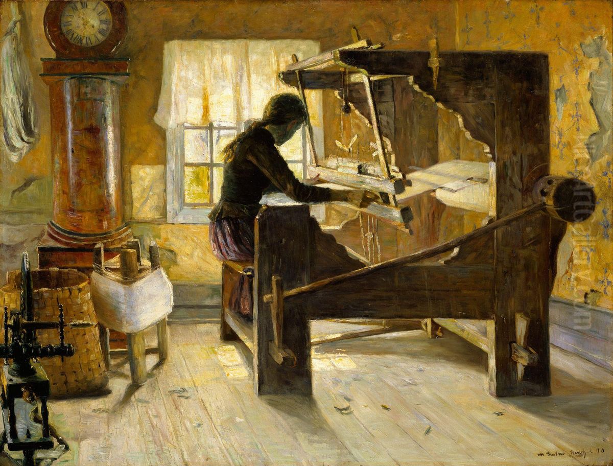 At the Loom Oil Painting by Gustav Wentzel