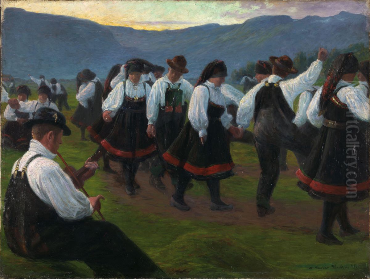 Dance in Setesdal Oil Painting by Gustav Wentzel