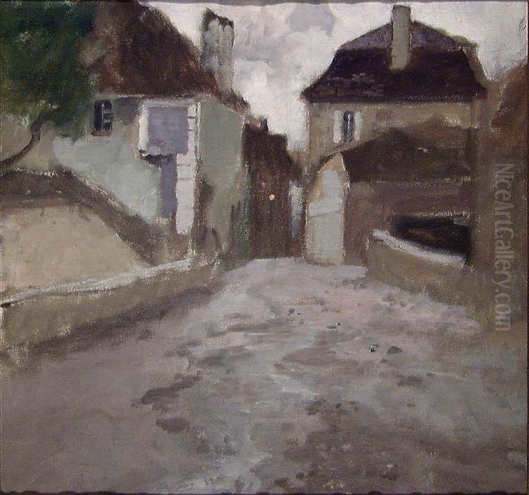 Village Street in overcast Weather Oil Painting by Frits Thaulow
