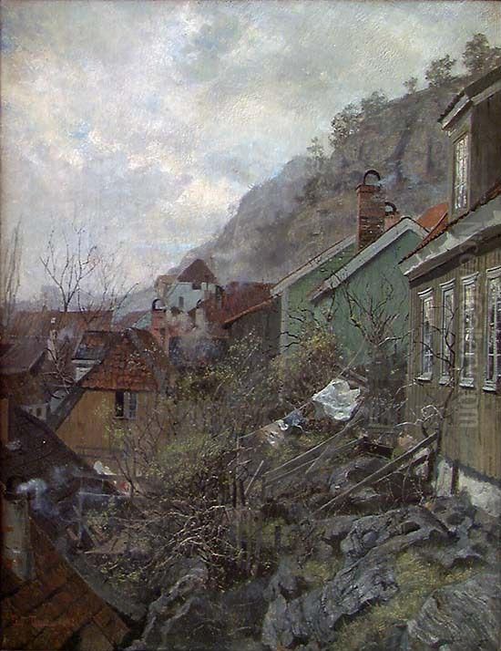 Houses in Kragero Oil Painting by Frits Thaulow