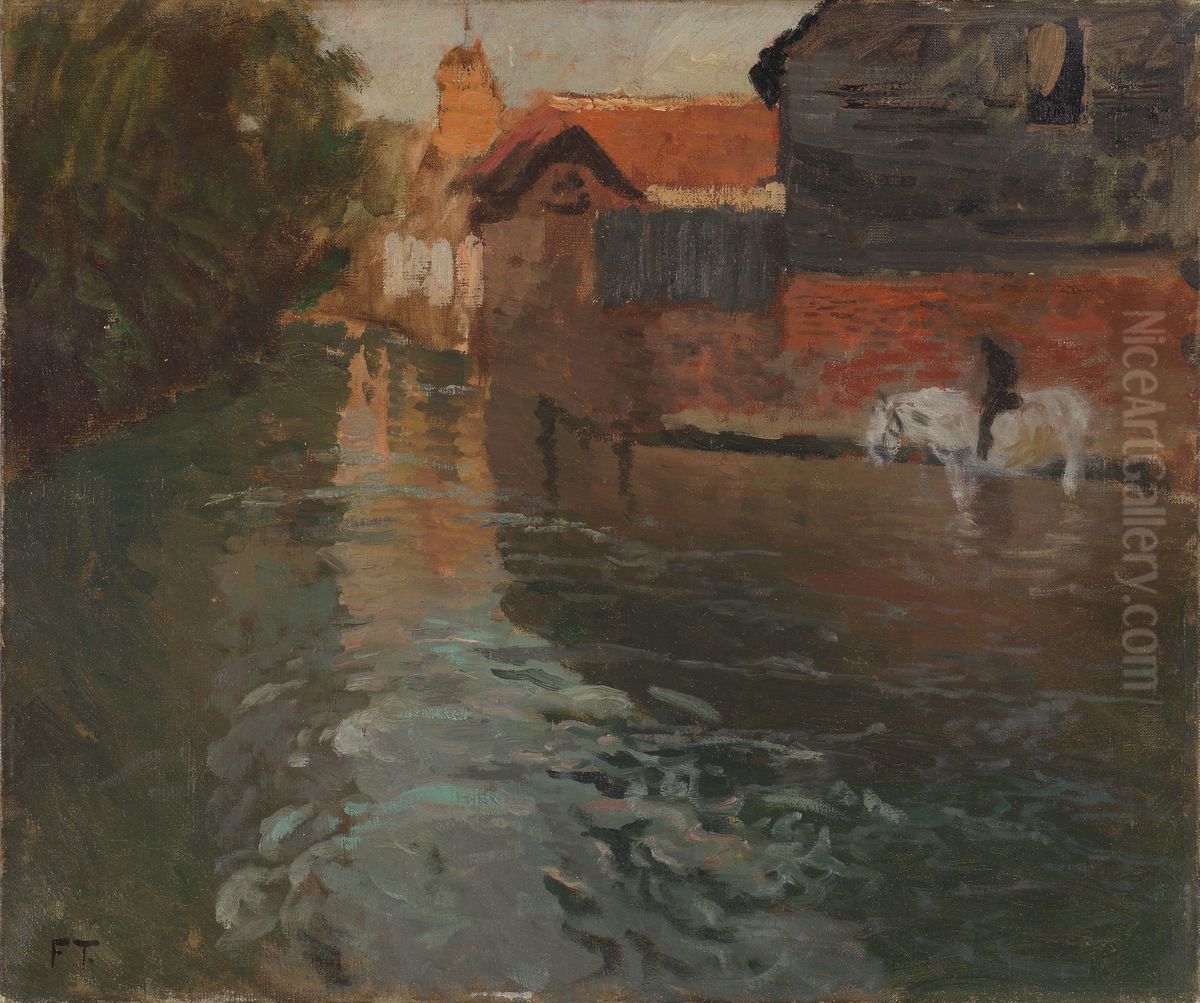 River in northern France Oil Painting by Frits Thaulow