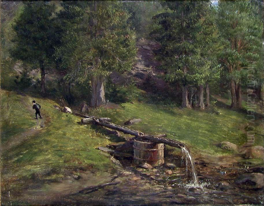 Landscape Study with a Water Pipe Oil Painting by Johan Gorbitz