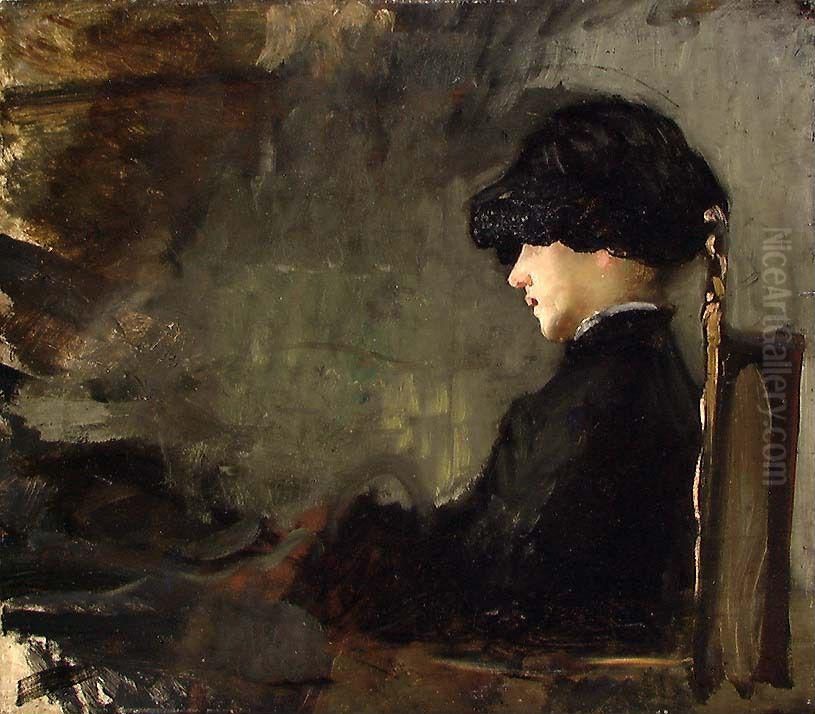 Kunstnerens hustru Nicoline Peterssen, fodt Gram Oil Painting by Eilif Peterssen