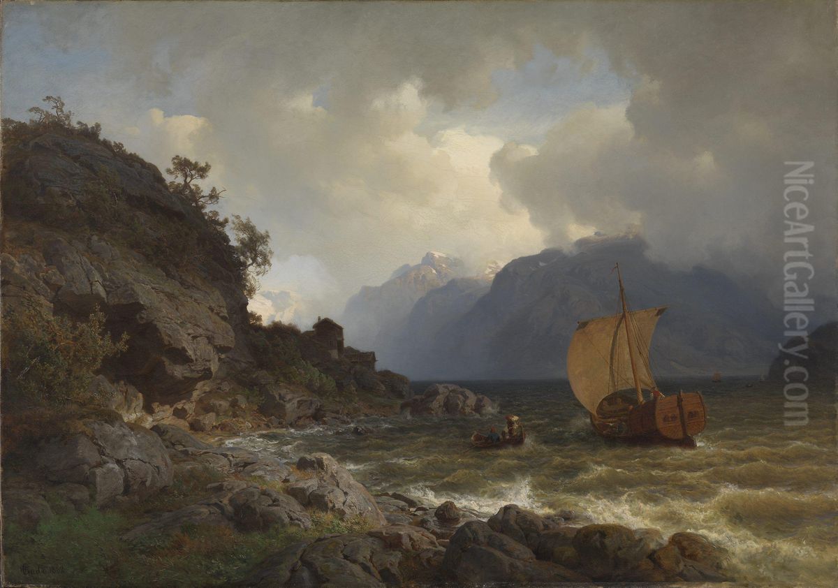 From the western Coast of Norway Oil Painting by Hans Gude