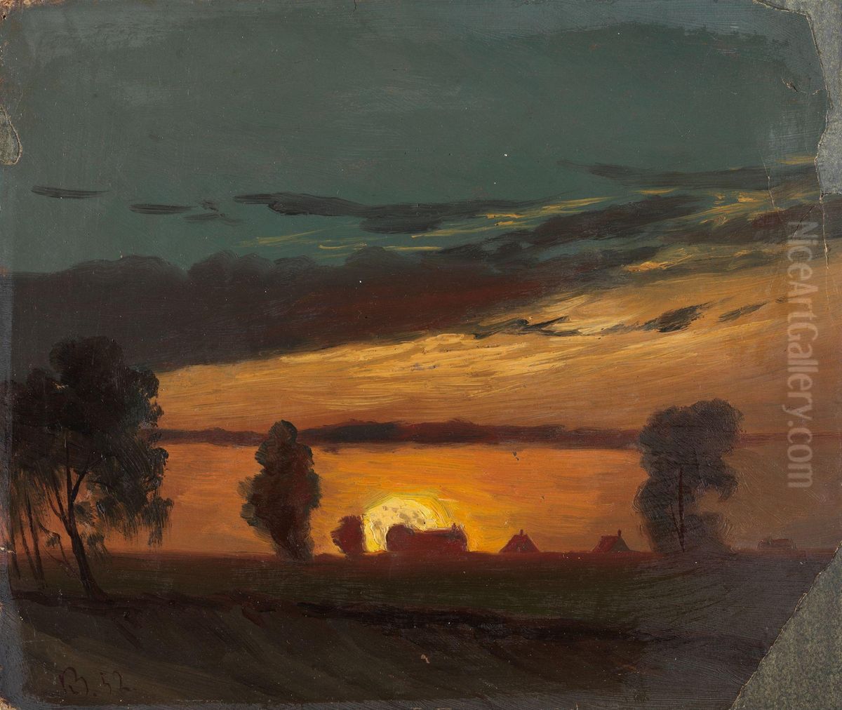 Landscape in Sunset Oil Painting by Knud Baade