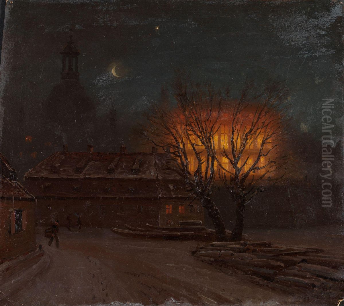 Winter Evening in Dresden Oil Painting by Knud Baade
