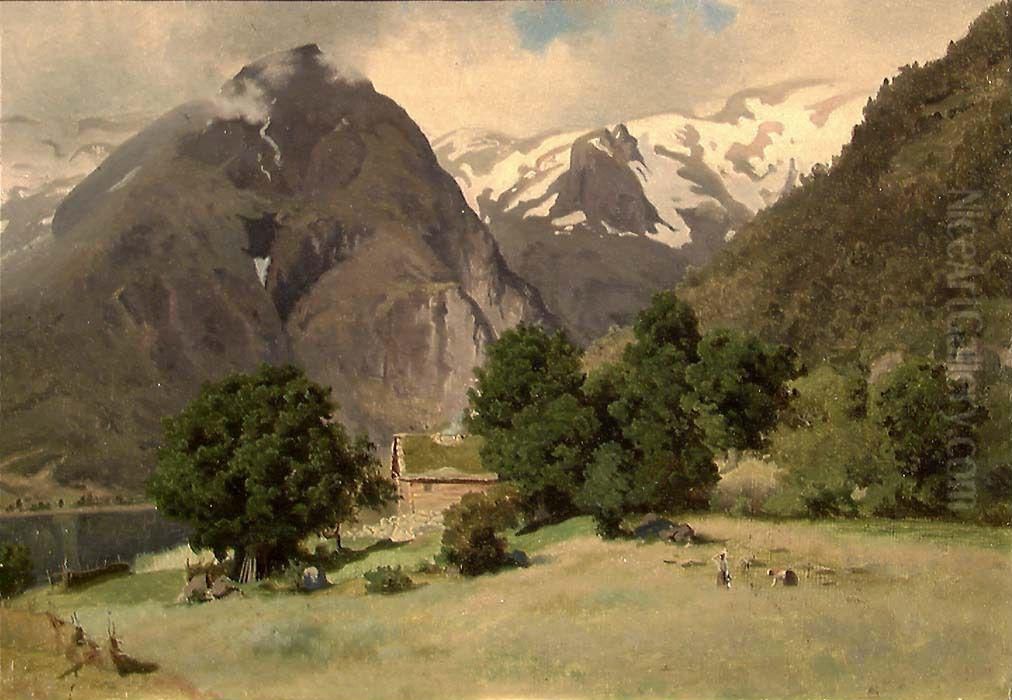 Landscape at Tjugum Oil Painting by Hans Gude