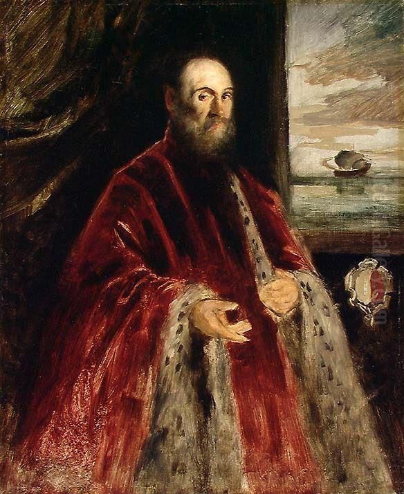 Copy of a Portrait of a Venetian Patrician Oil Painting by Eilif Peterssen