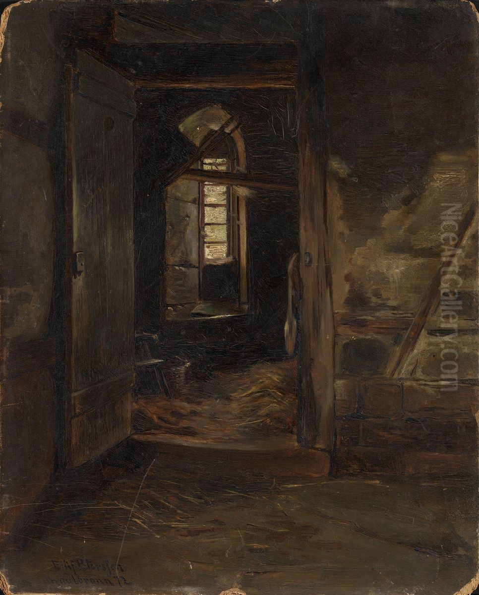 Interior from a Cowshed Oil Painting by Eilif Peterssen